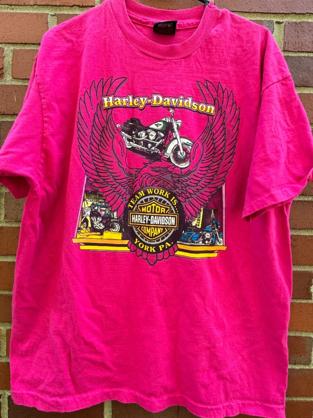 Vintage 1995 Harley Davidson Open House York, PA Single Stitch Pink T Shirt XL